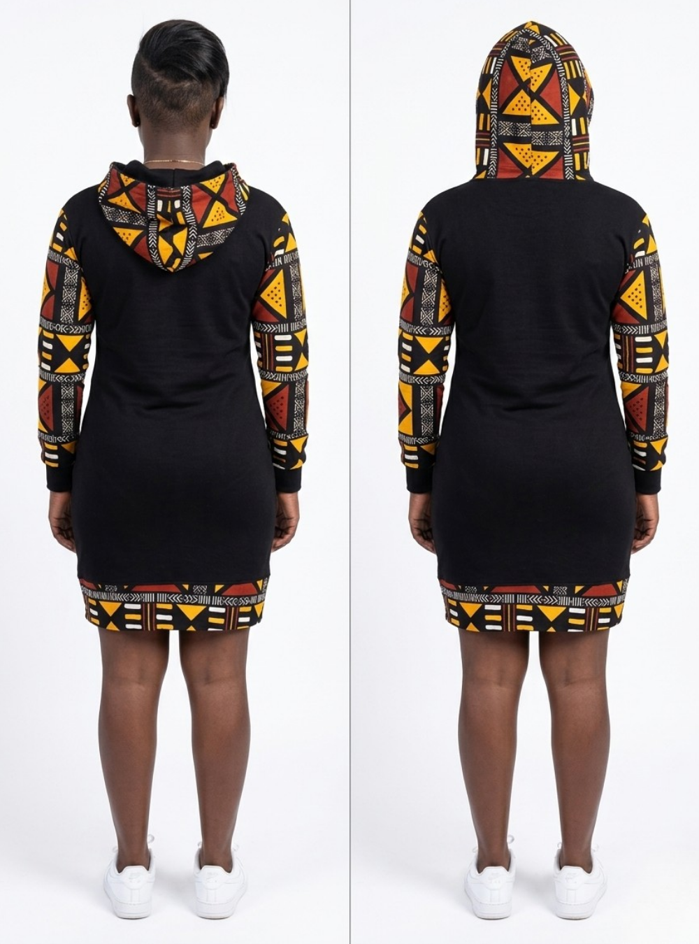 Ethnic Print Contrast Hoodie Mini Dress