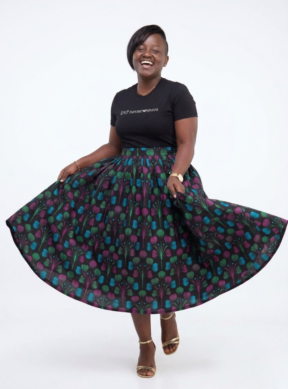 Vibrant Botanical Print Drawstring Skirt