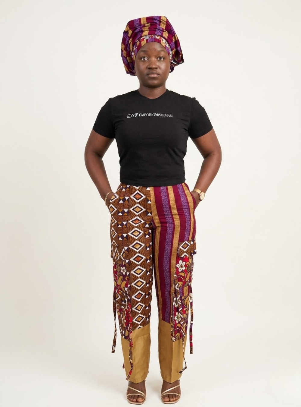 Striped Ankara Cargo Trouser & Headwrap Set