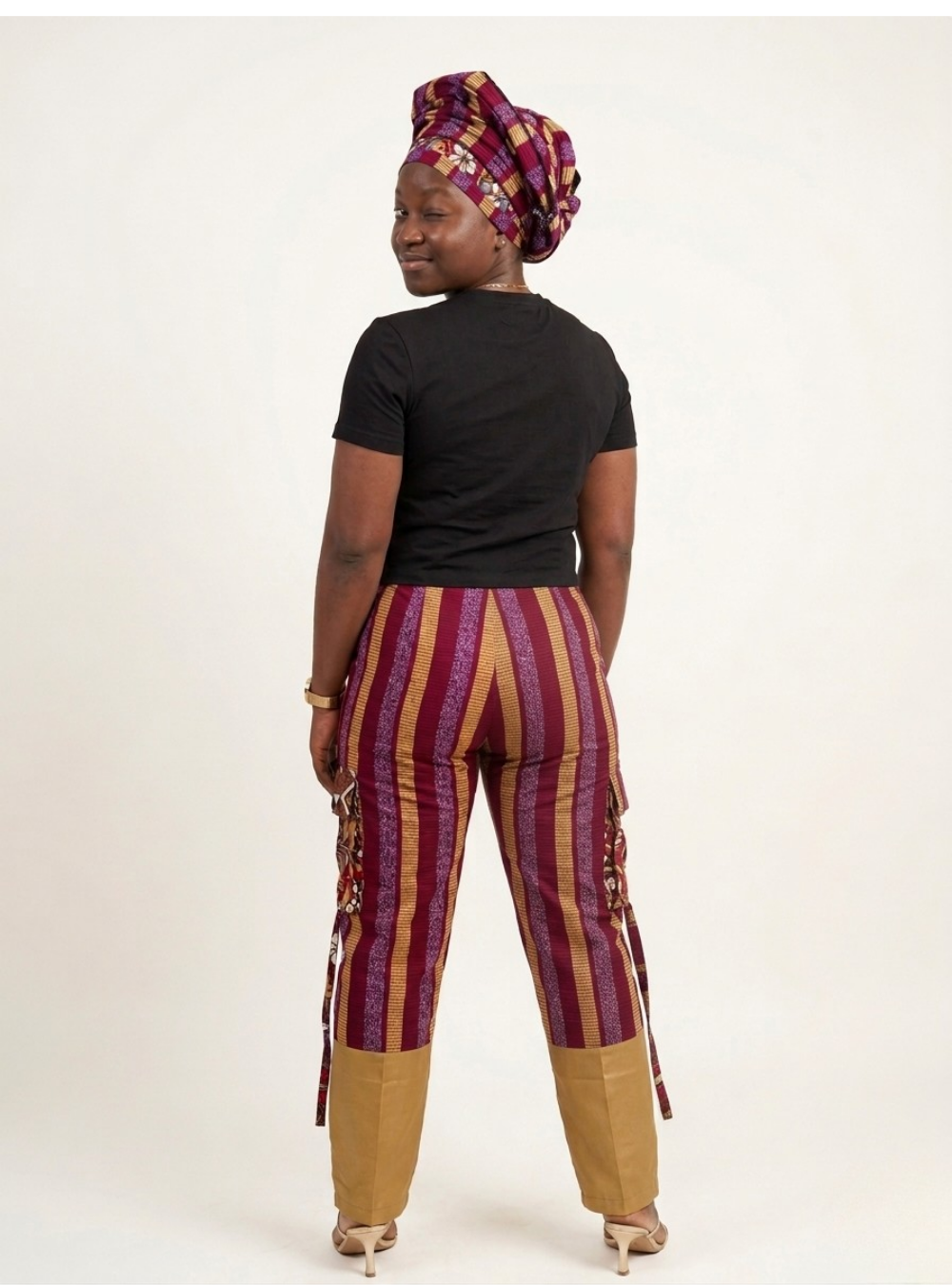 Striped Ankara Cargo Trouser & Headwrap Set