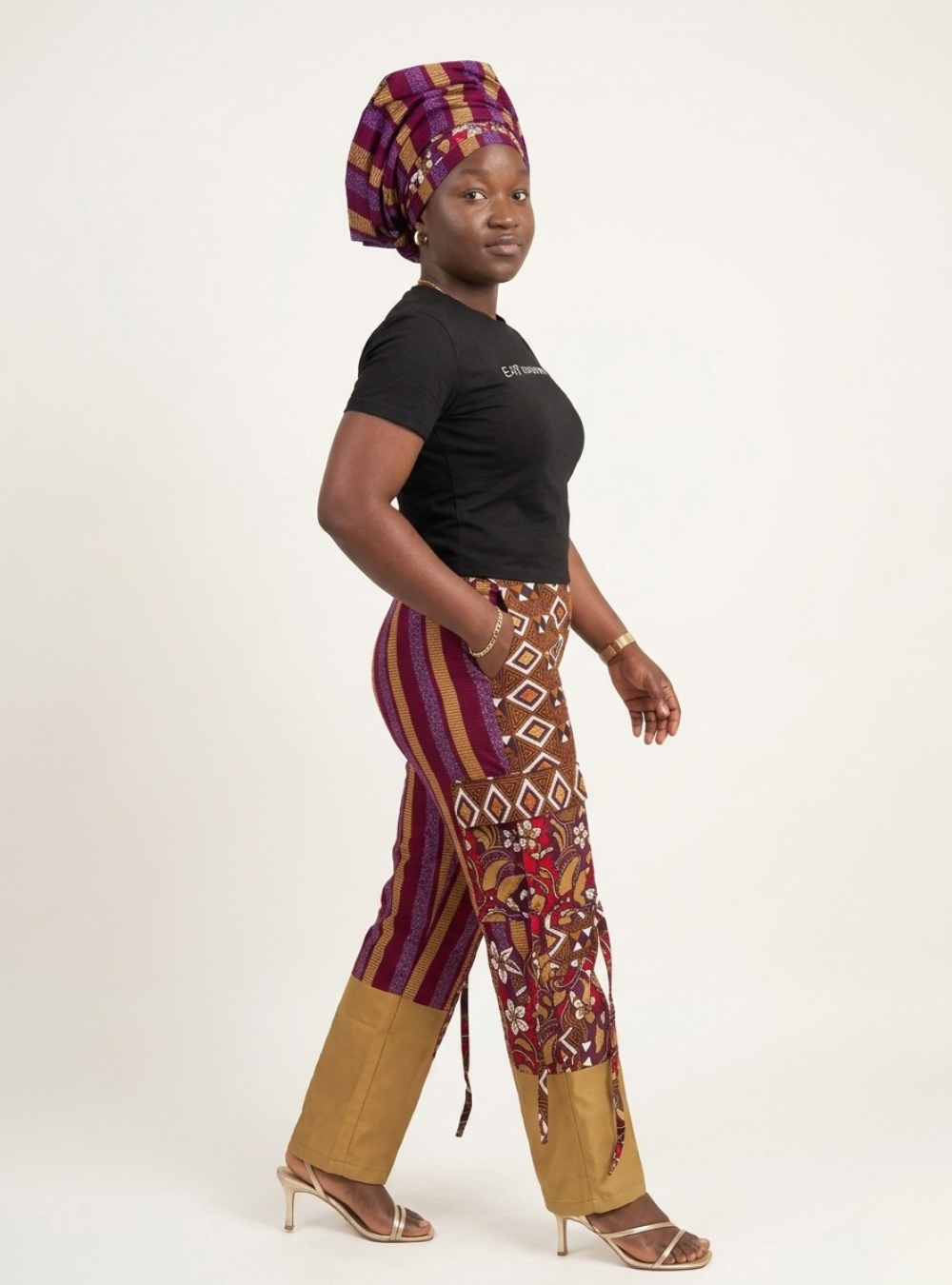 Striped Ankara Cargo Trouser & Headwrap Set