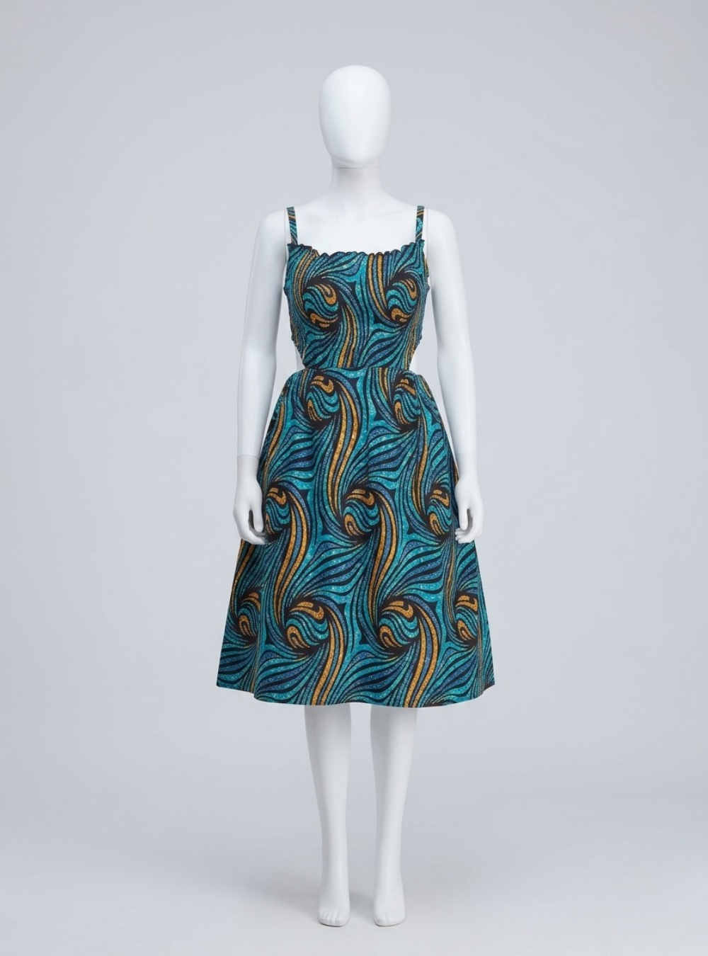 Teal Wave African Print Pinafore Dress & Mock Neck Set