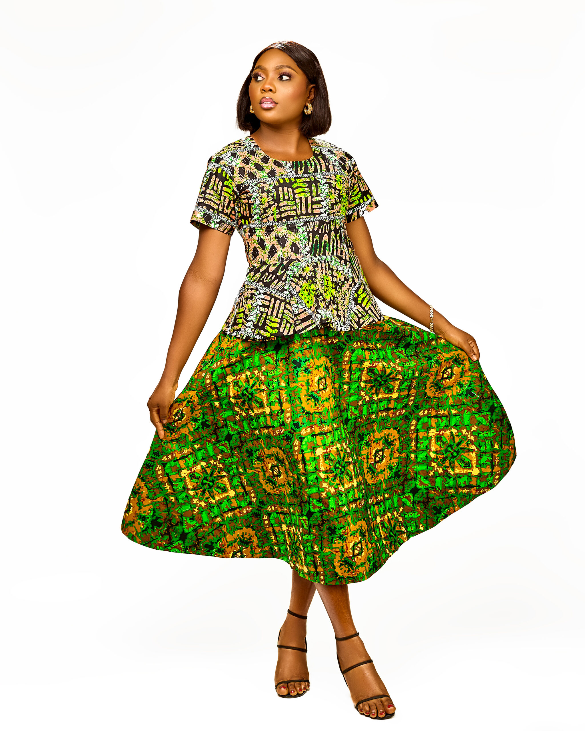 Vibrant Mixed-Print Ankara Peplum Skirt Set