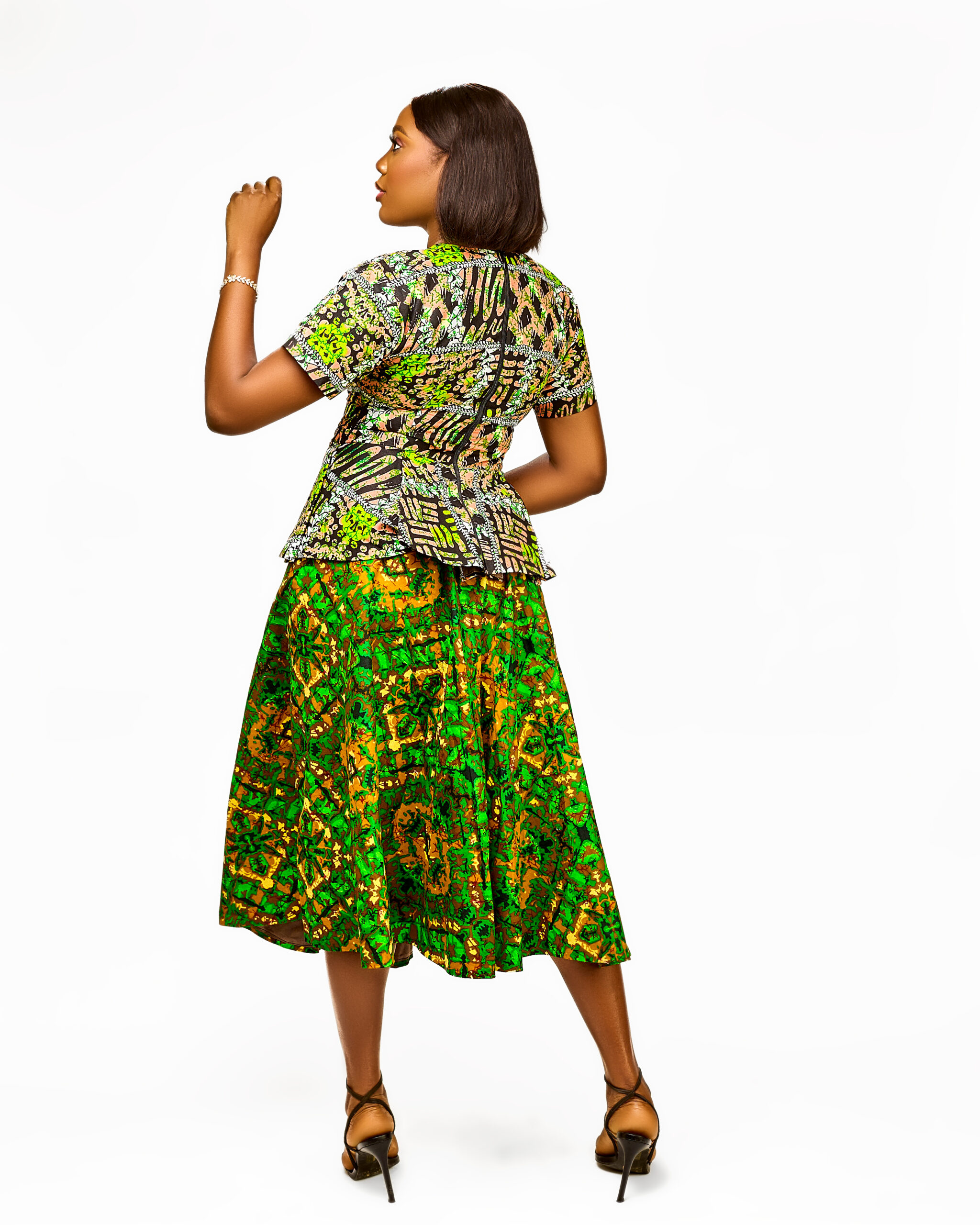 Vibrant Mixed-Print Ankara Peplum Skirt Set