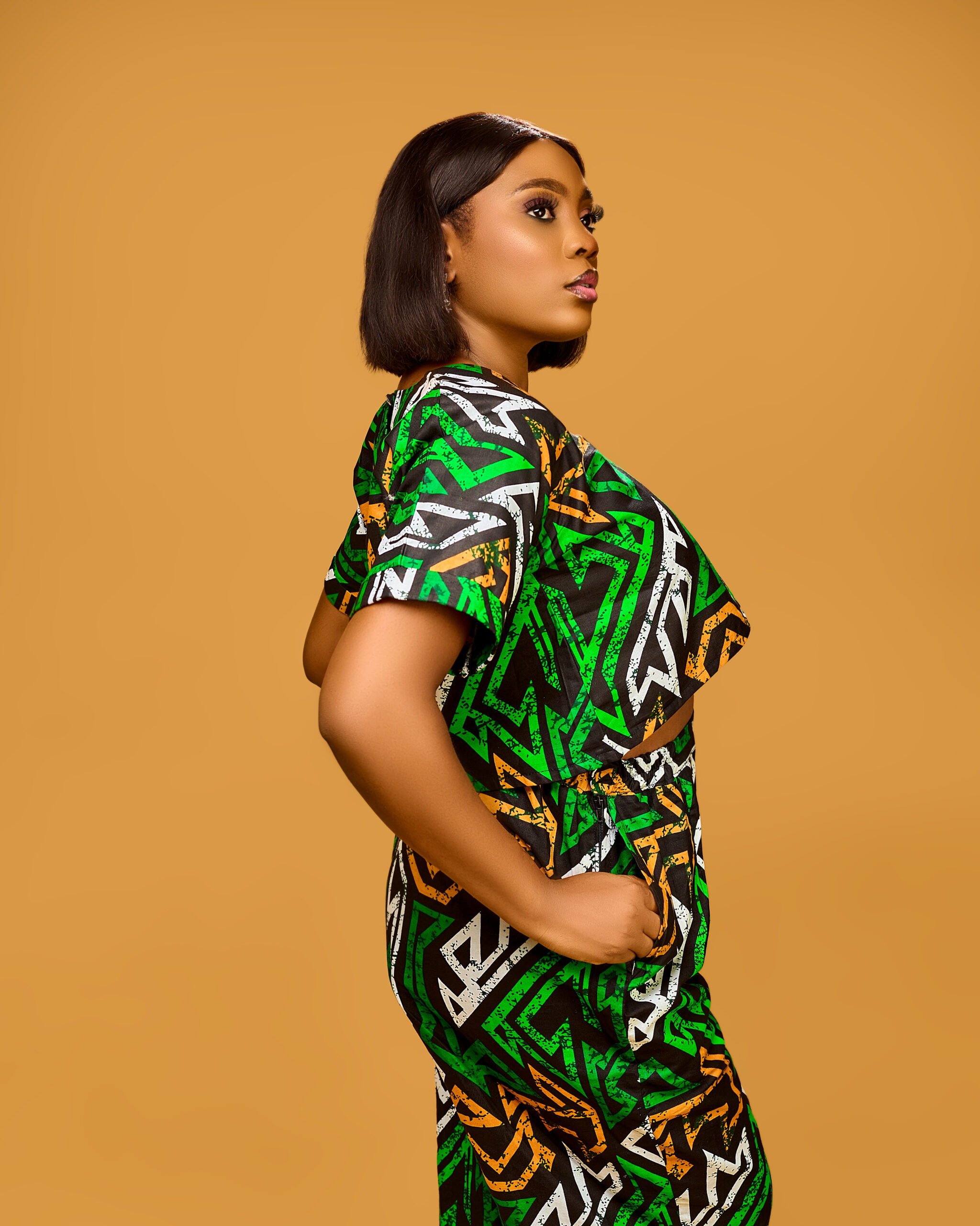 Vibrant Green Geometric Ankara Crop Top & Wide-Leg Trouser Set
