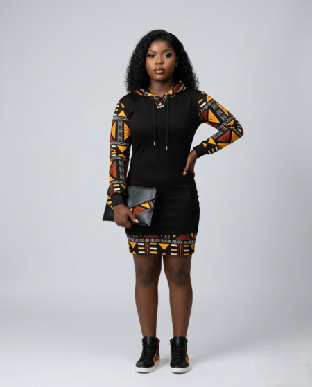 Ethnic Print Contrast Hoodie Mini Dress
