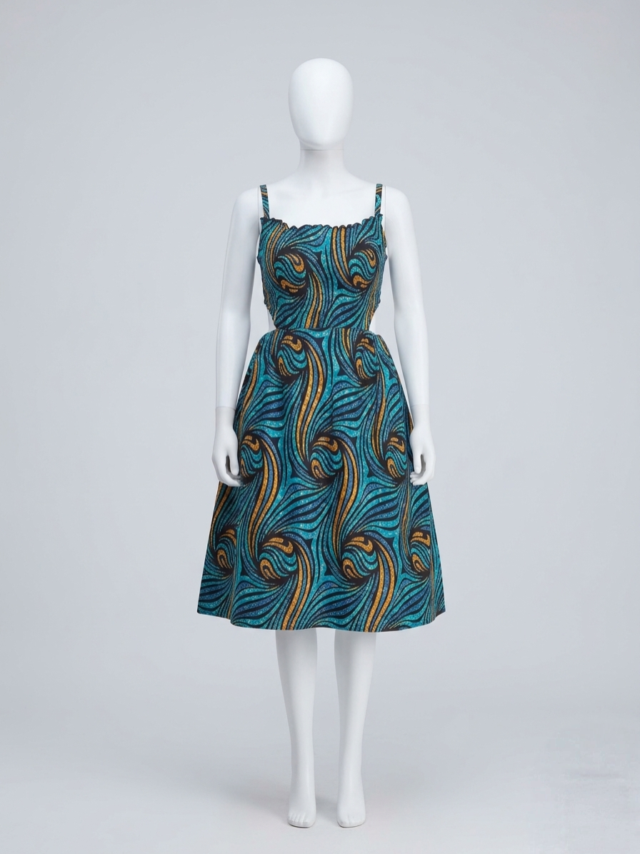 Teal Wave African Print Pinafore Dress & Mock Neck Set - Image 4