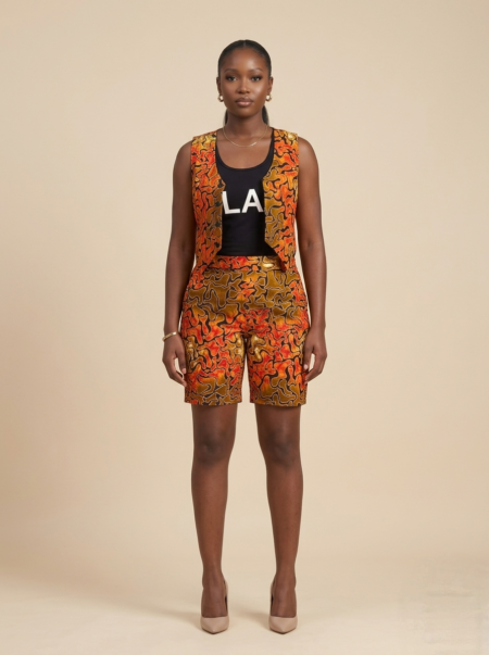 Amber Abstract Print Waistcoat & Tailored Shorts Set