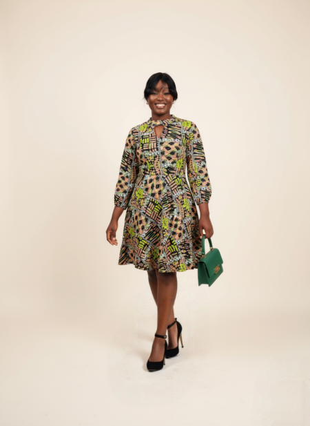 Neon Geo-Print Keyhole A-Line Dress