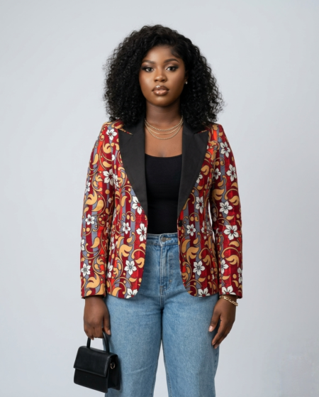 Floral Ankara Print Tailored Blazer with Contrast Lapel
