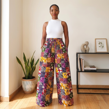 Zuri Vibrant Patchwork Wide-Leg Trousers